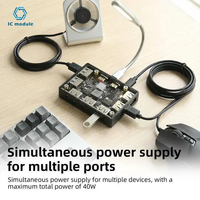 Alt view image 2 of 3 - USB 2.0 7-Port Hub Dual Type C Ports 40W Output OTG Multi Device Connection Expansion Board for Computer Accessories