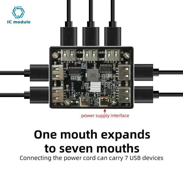 Alt view image 3 of 3 - USB 2.0 7-Port Hub Dual Type C Ports 40W Output OTG Multi Device Connection Expansion Board for Computer Accessories