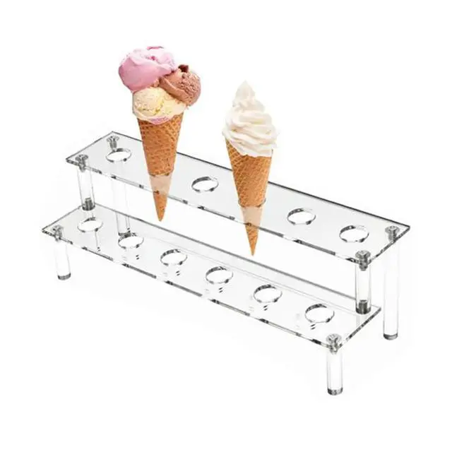 Alt view image 5 of 6 - 12 Hole Acrylic Cone Rack for Ice Cream Food Cones For Charcuterie Appetizers and Salads with Transparent Material