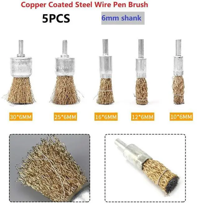 Alt view image 4 of 6 - Rotary Tool Wire Brushes Workshop 5Pcs/Set 6mm Shank Stainless Steel Accessory Copper Plating For Drill Grinder