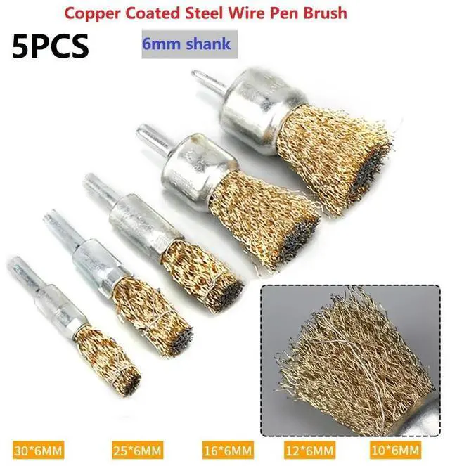 Alt view image 5 of 6 - Rotary Tool Wire Brushes Workshop 5Pcs/Set 6mm Shank Stainless Steel Accessory Copper Plating For Drill Grinder