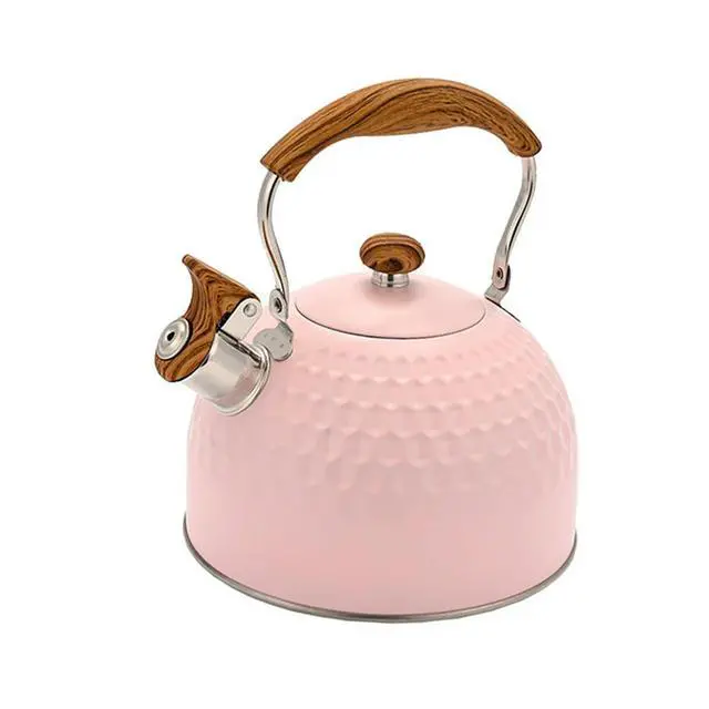 Alt view image 6 of 6 - 2.5 Quart Whistling Tea Kettle For Stove Top Food-grade Stainless Steel Silicone-coated Wood Handle Spout Cover Fast Heating