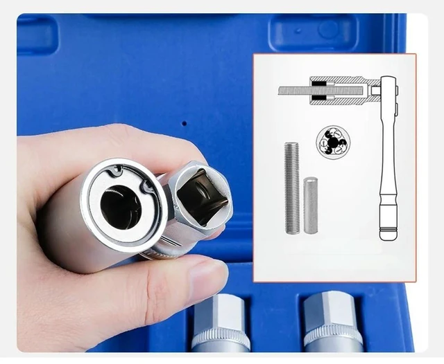 Alt view image 5 of 6 - For Broken Stripped Screw Remover Double Head Bolt Extractor Set 6 8 10 12mm with Roller Bearing and Case