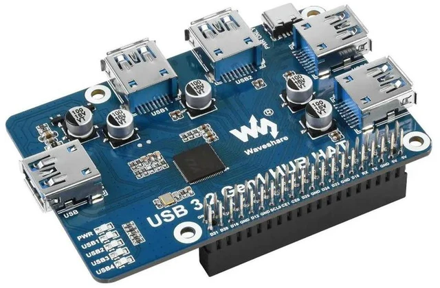 Alt view image 4 of 6 - USB 3.2 Gen1 HUB HAT for Raspberry Pi, 4x USB 3.2 Gen1 Ports, Driver-Free