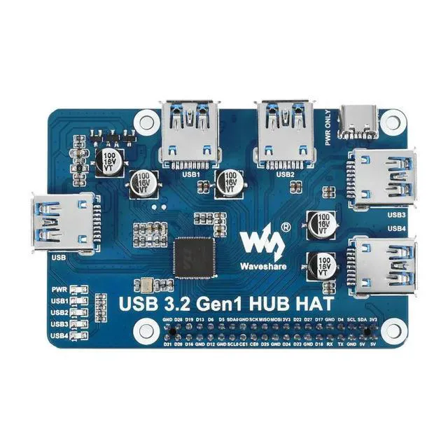 Alt view image 6 of 6 - USB 3.2 Gen1 HUB HAT for Raspberry Pi, 4x USB 3.2 Gen1 Ports, Driver-Free