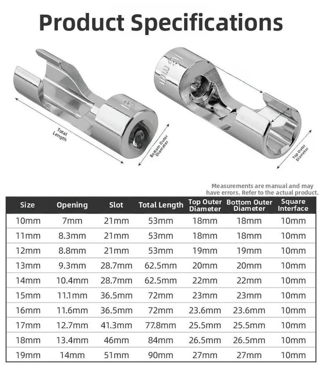 Alt view image 4 of 6 - 10PCS 3/8 Inch Slotted Oxygen Sensor Socket Wrench Kit for Automotive Use 10mm 11mm 12mm 13mm 14mm 15mm 16mm 17mm 18mm 19mm