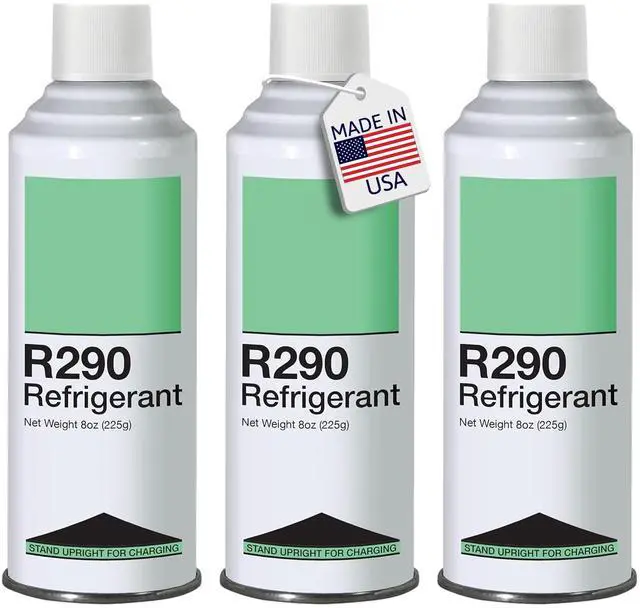 Main image of R290 Refrigerant 3-Pack - 8oz Upright Charging Self Sealing Can - Can Stand Upright While Charging - Made In The USA (Adapter Not Included)