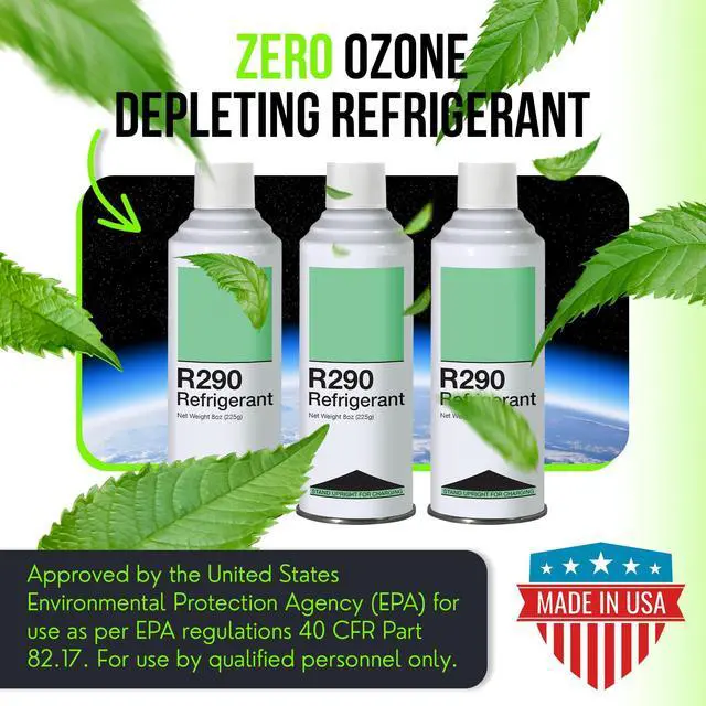 Alt view image 6 of 7 - R290 Refrigerant 3-Pack - 8oz Upright Charging Self Sealing Can - Can Stand Upright While Charging - Made In The USA (Adapter Not Included)