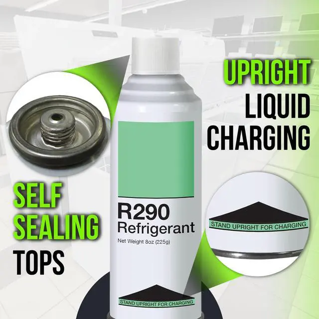Alt view image 2 of 7 - R290 Refrigerant 3-Pack - 8oz Upright Charging Self Sealing Can - Can Stand Upright While Charging - Made In The USA (Adapter Not Included)