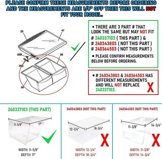 Alt view image 3 of 5 - Appliance UPGRADED 240337103 Crisper Bin Compatible with Frigidaire Refrigerator Shelf | Fridge Drawer | Refrigerator Parts - 240337100, AP2115741, 240323007