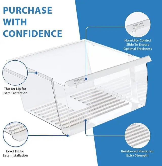 Alt view image 4 of 6 - Upgraded Appliance Parts 2188656 Crisper Bin (Upper) Compatible with Whirlpool Refrigerator | Fridge Drawers | Kenmore Refrigerator Parts | Whirlpool Shelf Replacement - WP2188656