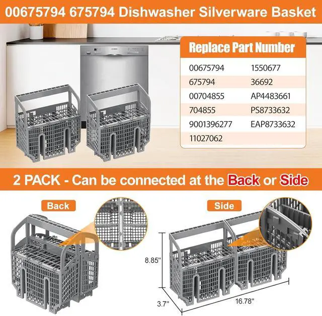 Alt view image 2 of 5 - 00675794 Genuine OEM Dishwasher Silverware Basket, Gray, Replacement Cutlery Basket