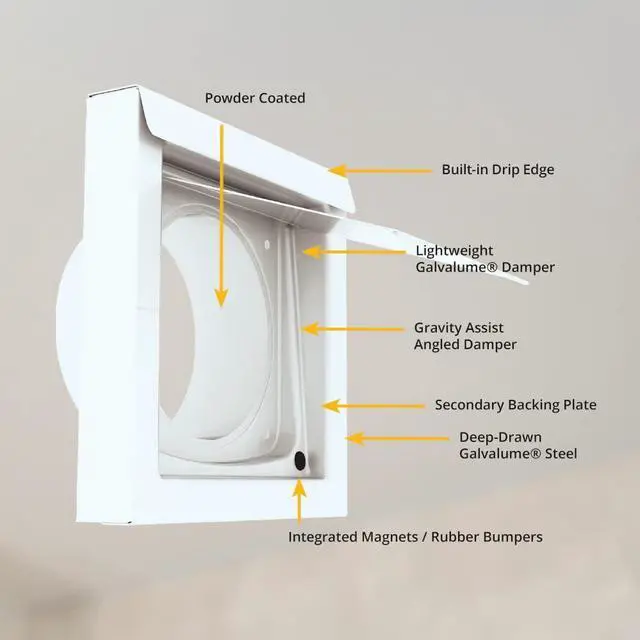 Alt view image 3 of 6 - 4 Inch Dryer Vent Guard | Dryer Vent Cover Outside | Exhaust Exterior Vent Cover | Bathroom and Dryer Vent Cover | Dryer Vent Cover for Dryer Vent Pipe | Wall Cap | Dryer Vent Covers (4" - White)