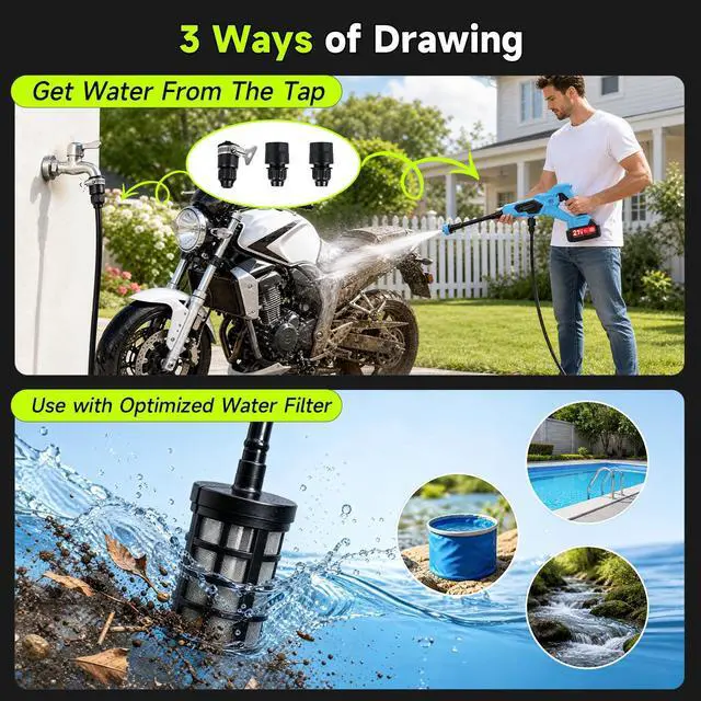 Alt view image 5 of 7 - Cordless Portable Washer, 1700 PSI Battery Operated Washer with Brushless Motor, Battery, 16.4FT Elastic Hose, 21V 3.0Ah Portable Handheld Washer for Car, Home, Patio, Driveway