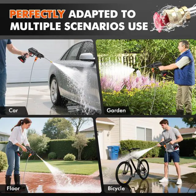 Alt view image 6 of 6 - Cordless Portable Washer, Handheld Washer, Battery Operated Washer | with 5M Elastic Hose for Car Home Outdoor Patio Garden, Lightweight Car Washer, Washer, Cleaner