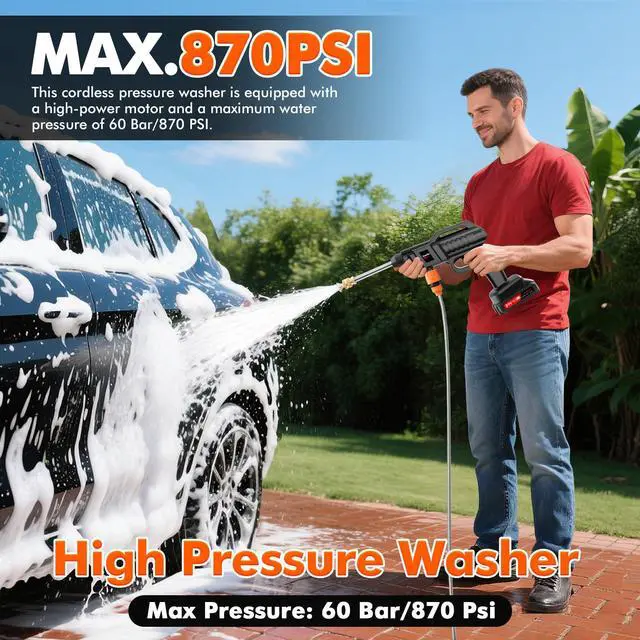 Alt view image 2 of 6 - Cordless Portable Washer, Handheld Washer, Battery Operated Washer | with 5M Elastic Hose for Car Home Outdoor Patio Garden, Lightweight Car Washer, Washer, Cleaner
