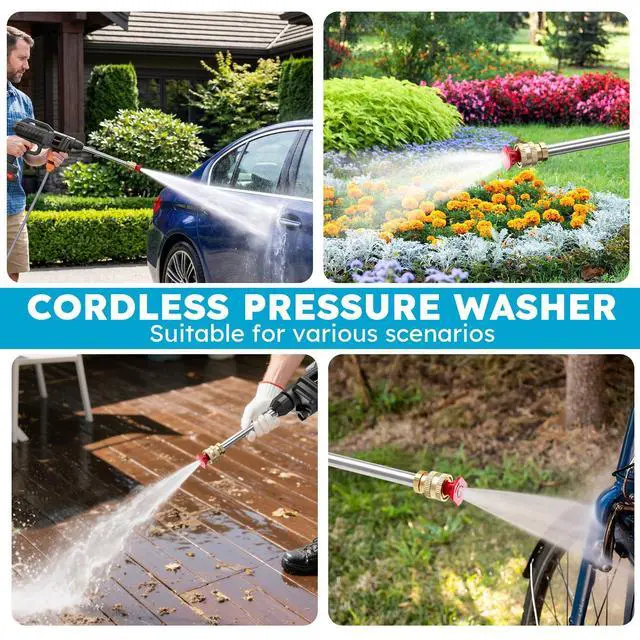Alt view image 7 of 7 - Cordless Portable Washer, 60Bar Handheld Washer with Battery Operated, Foam Pot, 5m Elastic Hose, for Car Home Outdoor Patio Garden, Lightweight Car Washer