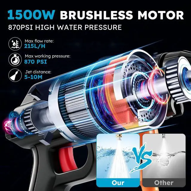 Alt view image 3 of 7 - Cordless Portable Washer, 60Bar Handheld Washer with Battery Operated, Foam Pot, 5m Elastic Hose, for Car Home Outdoor Patio Garden, Lightweight Car Washer