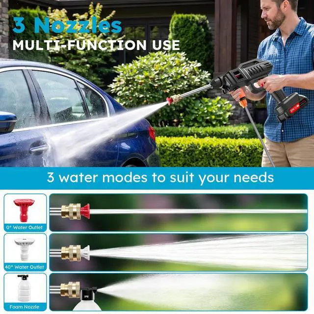 Alt view image 4 of 7 - Cordless Portable Washer, 60Bar Handheld Washer with Battery Operated, Foam Pot, 5m Elastic Hose, for Car Home Outdoor Patio Garden, Lightweight Car Washer