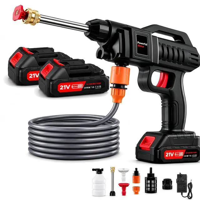 Main image of 1500W Cordless Portable Washer, 870PSI Portable Power Washer, Portable car Washer with 2 Battery, 2 Nozzles, 5m Hose Cordless Jet Washers, for Cars, Floors, Gardens