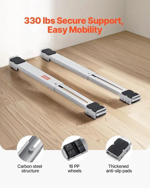 Alt view image 2 of 4 - Appliance Rollers Heavy Duty, Extendable Appliance Rollers Mobile Washing Machine Base, Mini Fridge Stand Moving Cart for Refrigerators, Dryers, Dishwashers, White