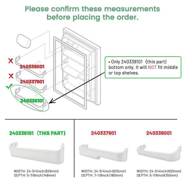 Alt view image 4 of 7 - 240338101 Refrigerator Door Bin Shelf Compatible with Frigidaire or Kenmore Refrigerator for 891051 PS429873 Replacement only White ABS Plastic AP2115860
