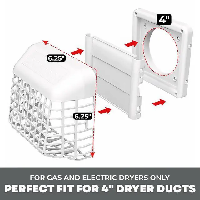 Alt view image 2 of 6 - Louvered 4-Inch Outdoor Dryer Vent Cover with Bird Guard, White | Removable 3-piece easy clean exterior exhaust hood with bird guard, weather-resistant, UV-inhibited plastic wall vent cover