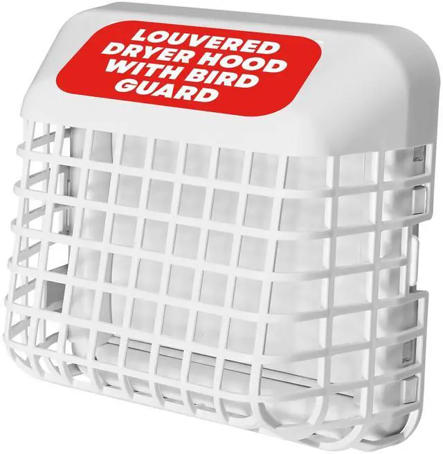 Main image of Louvered 4-Inch Outdoor Dryer Vent Cover with Bird Guard, White | Removable 3-piece easy clean exterior exhaust hood with bird guard, weather-resistant, UV-inhibited plastic wall vent cover