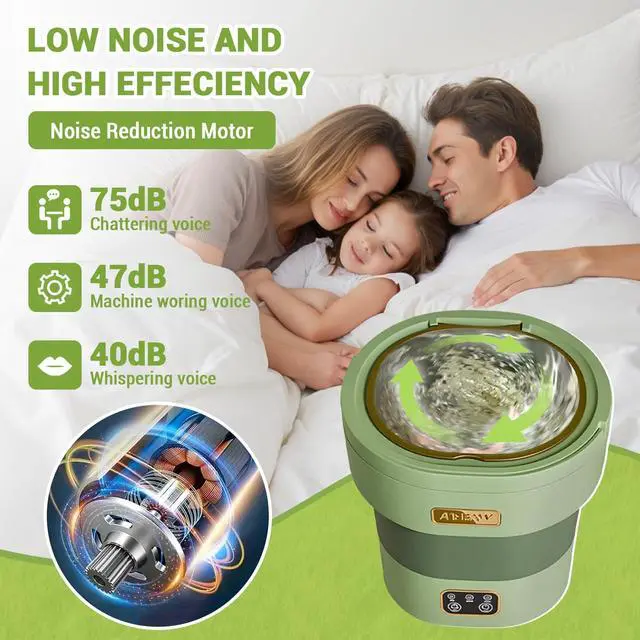 Alt view image 6 of 7 - 12L Mini Portable Washing Machine and Dryer, Folding Compact Small Washer Fully Automatic 3 Cleaning Modes Collapsible Camping Washer for RV Dorm Travel Hotel Laundry