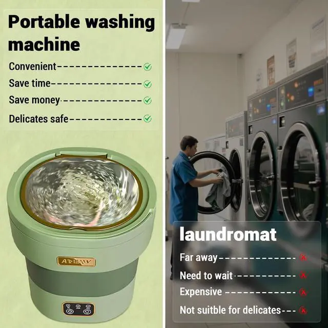 Alt view image 4 of 7 - 12L Mini Portable Washing Machine and Dryer, Folding Compact Small Washer Fully Automatic 3 Cleaning Modes Collapsible Camping Washer for RV Dorm Travel Hotel Laundry