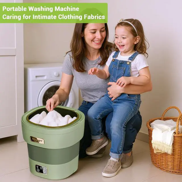 Alt view image 2 of 7 - 12L Mini Portable Washing Machine and Dryer, Folding Compact Small Washer Fully Automatic 3 Cleaning Modes Collapsible Camping Washer for RV Dorm Travel Hotel Laundry
