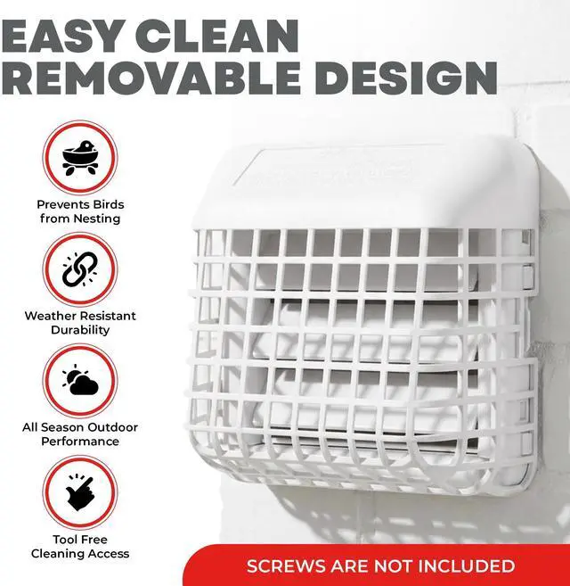 Alt view image 3 of 6 - Louvered 4-Inch Outdoor Dryer Vent Cover with Bird Guard, White | Removable 3-piece easy clean exterior exhaust hood with bird guard, weather-resistant, UV-inhibited plastic wall vent cover