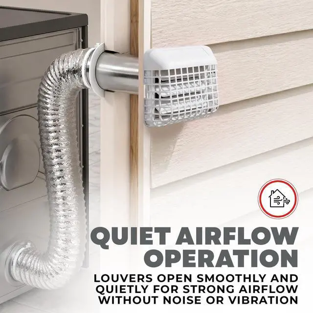 Alt view image 5 of 6 - Louvered 4-Inch Outdoor Dryer Vent Cover with Bird Guard, White | Removable 3-piece easy clean exterior exhaust hood with bird guard, weather-resistant, UV-inhibited plastic wall vent cover