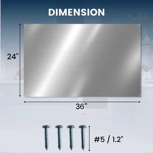 Alt view image 2 of 7 - 24" x 36" Reversible Metal Backsplash Matching screws | Compatible with Broan-NuTone SP3004 - Ultra Flat and Flushed Metal Panel Splatter Guard for Stovetop Easy Installation