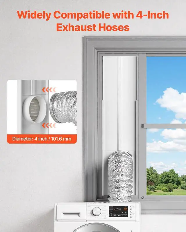 Alt view image 2 of 7 - Dryer Vent Window Kit, Fits 4-Inch Exhaust Hoses, Adjustable Length for Adapts Sliding Windows of Different Heights, Sturdy PVC and PP Materials, Dual Protections & Multi-layer Sealing Design