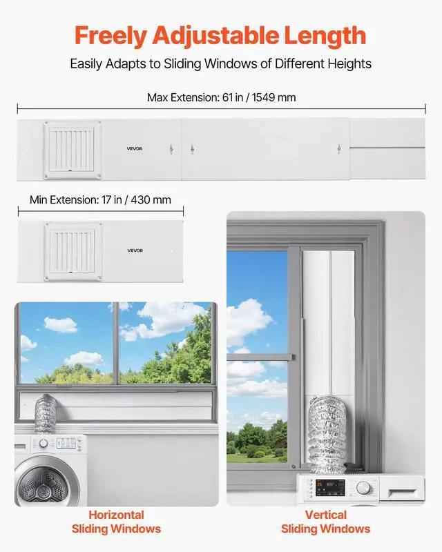 Alt view image 3 of 7 - Dryer Vent Window Kit, Fits 4-Inch Exhaust Hoses, Adjustable Length for Adapts Sliding Windows of Different Heights, Sturdy PVC and PP Materials, Dual Protections & Multi-layer Sealing Design