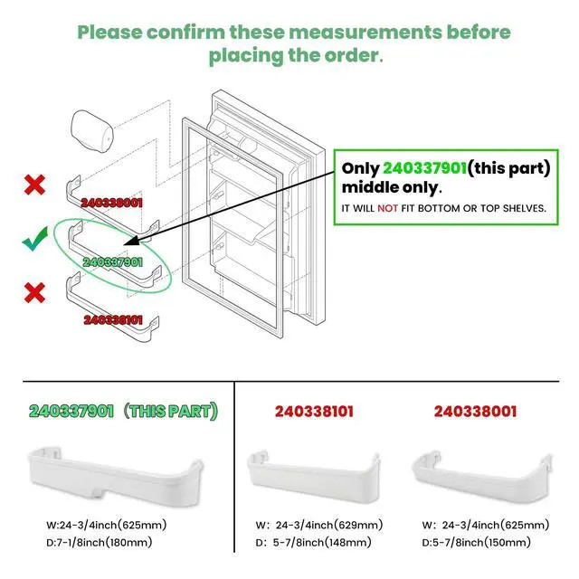 Alt view image 3 of 7 - 240337901 240337904 240337905 Refrigerator Door Bin Shelf Compatible with Frigidaire Refrigerator for 891047 AH429868 AP2115858 EA429868 PS429868 Replacement only White ABS Plastic
