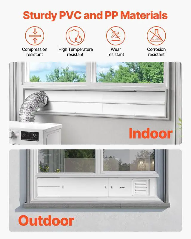 Alt view image 4 of 7 - Dryer Vent Window Kit, Fits 4-Inch Exhaust Hoses, Adjustable Length for Adapts Sliding Windows of Different Heights, Sturdy PVC and PP Materials, Dual Protections & Multi-layer Sealing Design