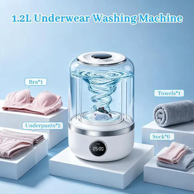 Alt view image 3 of 6 - Portable 1.2L Mini Underwear Washing Machine with Quiet Touchscreen Design | Ultra-Compact & PortableSpecialized CapacityIntuitive TouchscreenQuiet & Low-Noise Operation