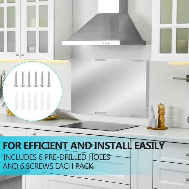 Alt view image 2 of 7 - 30" x 24" Thicken Heavy Range Hoods Stainless Steel Backsplash,Panel Splatter Guard for Stovetop,6 Pre Drilled Holes for Easy Installation,Keep the Walls Clean, Bright and Beautiful (30" x 24")