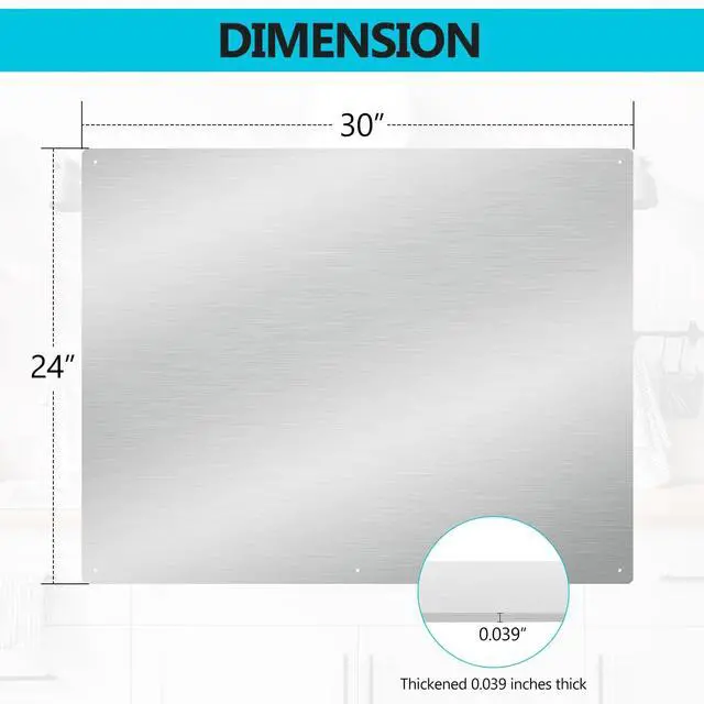 Alt view image 3 of 7 - 30" x 24" Thicken Heavy Range Hoods Stainless Steel Backsplash,Panel Splatter Guard for Stovetop,6 Pre Drilled Holes for Easy Installation,Keep the Walls Clean, Bright and Beautiful (30" x 24")