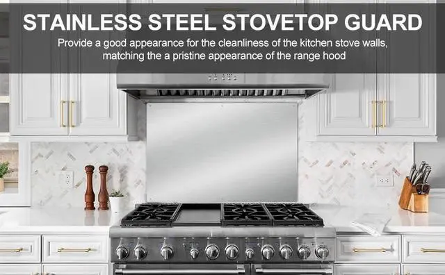 Alt view image 7 of 7 - 30" x 24" Thicken Heavy Range Hoods Stainless Steel Backsplash,Panel Splatter Guard for Stovetop,6 Pre Drilled Holes for Easy Installation,Keep the Walls Clean, Bright and Beautiful (30" x 24")