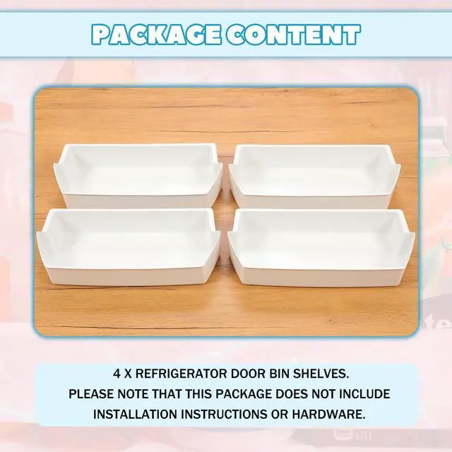 Alt view image 7 of 7 - 2187172 Replacement Refrigerator Door Bin Shelf Compatible with Most Roper, Kitchenaid, Kirkland and Whirlpool models Refrigerator Door Bin White - 4 PCS