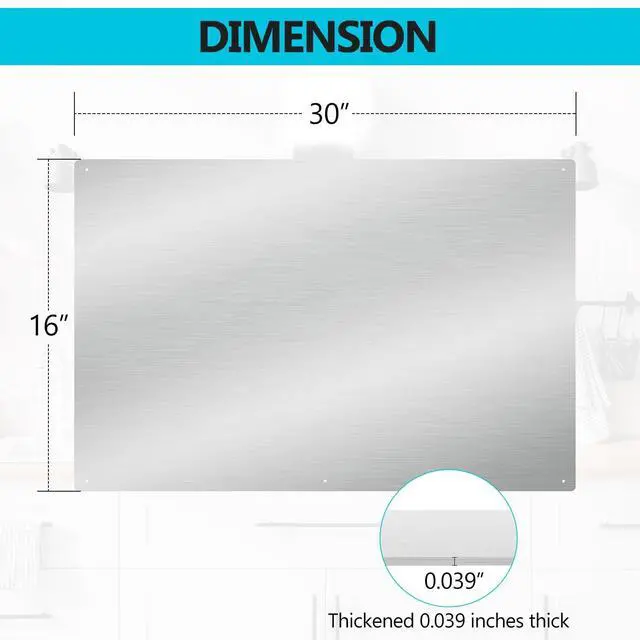 Alt view image 3 of 7 - 30" x 16" Thicken Heavy Range Hoods Stainless Steel Backsplash,Panel Splatter Guard for Stovetop,6 Pre Drilled Holes for Easy Installation,Keep the Walls Clean, Bright and Beautiful (30" x 16")