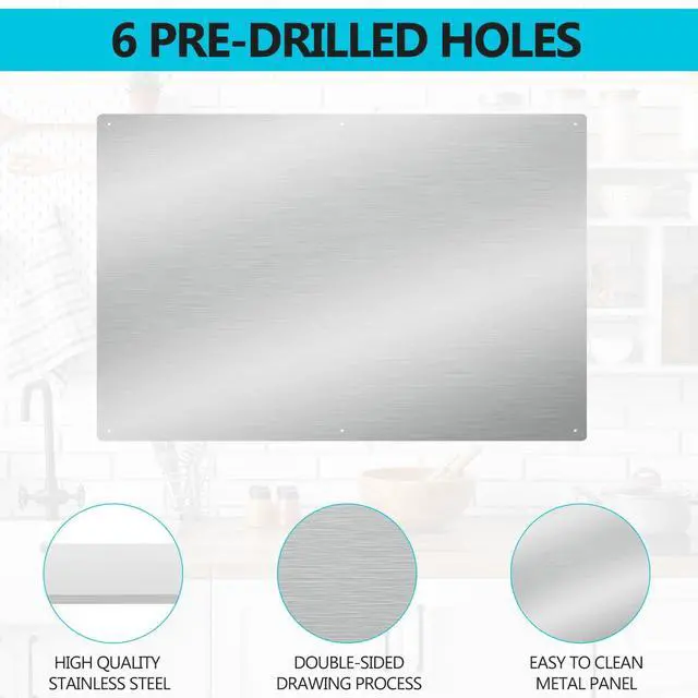 Alt view image 4 of 7 - 30" x 16" Thicken Heavy Range Hoods Stainless Steel Backsplash,Panel Splatter Guard for Stovetop,6 Pre Drilled Holes for Easy Installation,Keep the Walls Clean, Bright and Beautiful (30" x 16")
