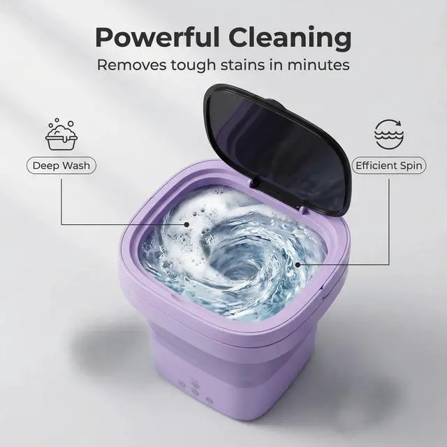 Alt view image 4 of 7 - Portable Washing Machine, Mini Washer and Spin-Dryer With Folding Hanger, Compact Laundry Machine of Underwear, Baby Clothes, for Apartments, Dormitories, RV, Travel, (Purple)