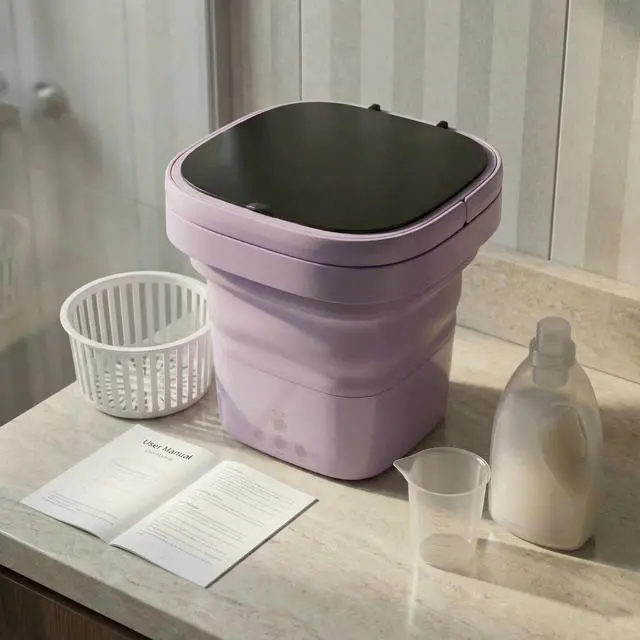Main image of Portable Washing Machine, Mini Washer and Spin-Dryer With Folding Hanger, Compact Laundry Machine of Underwear, Baby Clothes, for Apartments, Dormitories, RV, Travel, (Purple)