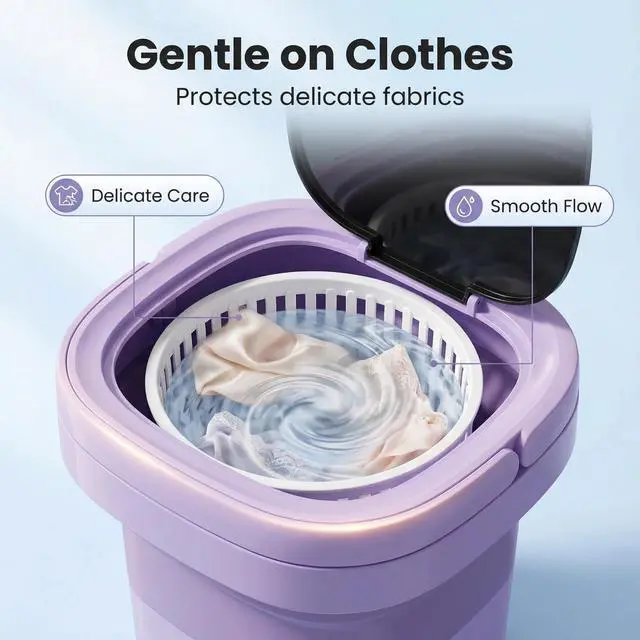 Alt view image 2 of 7 - Portable Washing Machine, Mini Washer and Spin-Dryer With Folding Hanger, Compact Laundry Machine of Underwear, Baby Clothes, for Apartments, Dormitories, RV, Travel, (Purple)