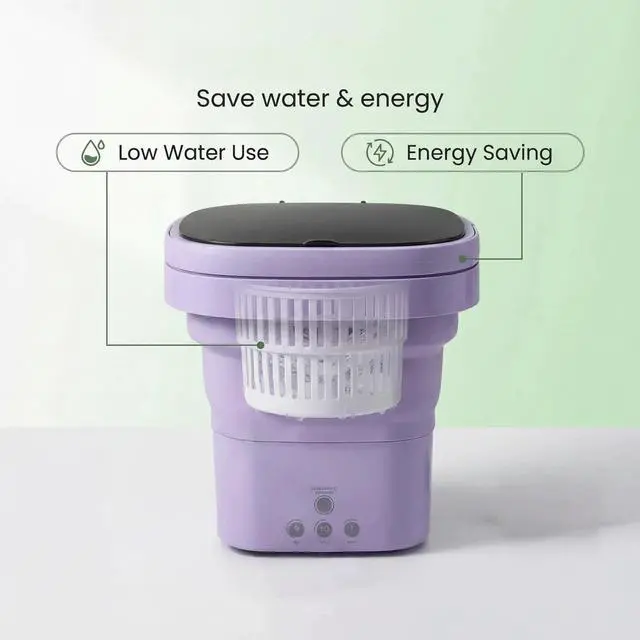 Alt view image 3 of 7 - Portable Washing Machine, Mini Washer and Spin-Dryer With Folding Hanger, Compact Laundry Machine of Underwear, Baby Clothes, for Apartments, Dormitories, RV, Travel, (Purple)