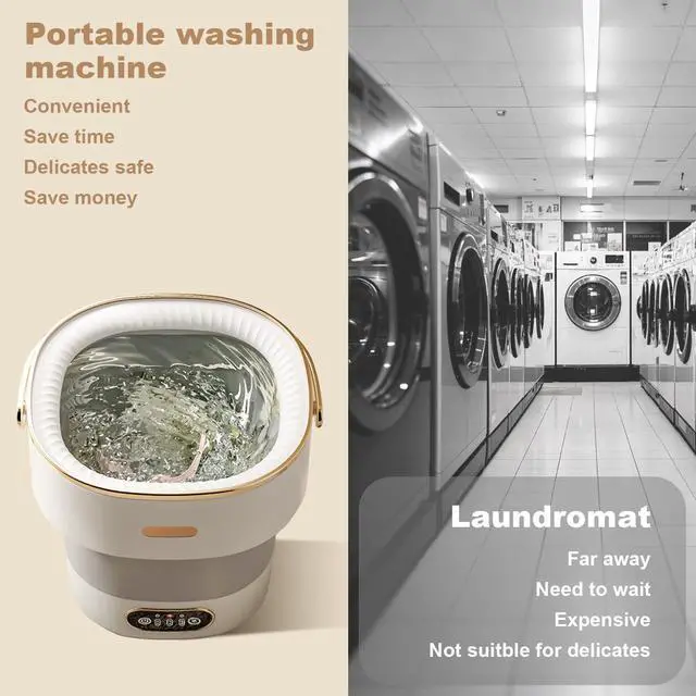 Alt view image 7 of 7 - 13L Portable Washer, With 3 Cleaning Modes, Mini Washing Machine- for Small Clothes, Underwear, Baby Clothe, Socks, Foldable Washing Machine, for Apartment&Home&Camping&Travel, Grey-White
